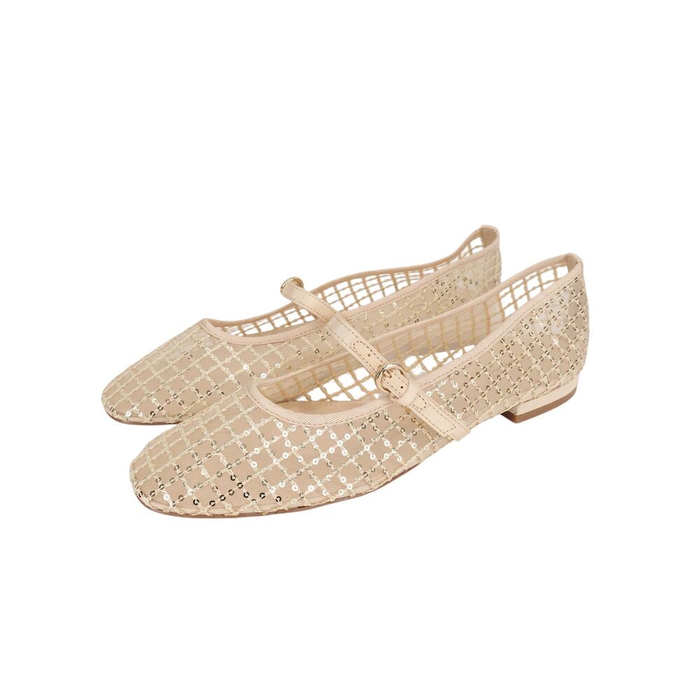 NWOB J.Crew Factory Sequin Plaid Mary Jane Flats Gold Sequin Size 11 - Picture 2 of 7